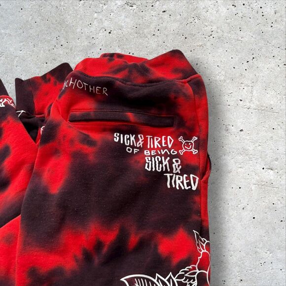 Ninth Hall Scribbles Red Black Tie Dye Joggers Small ‘Sick & Tired’ Graphic - Picture 4 of 11